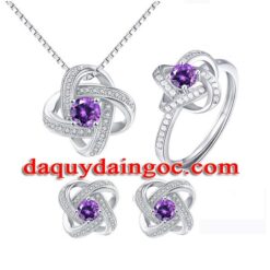 BỘ TRANG SỨC VÀNG TRẮNG ĐÁ AMETHYST